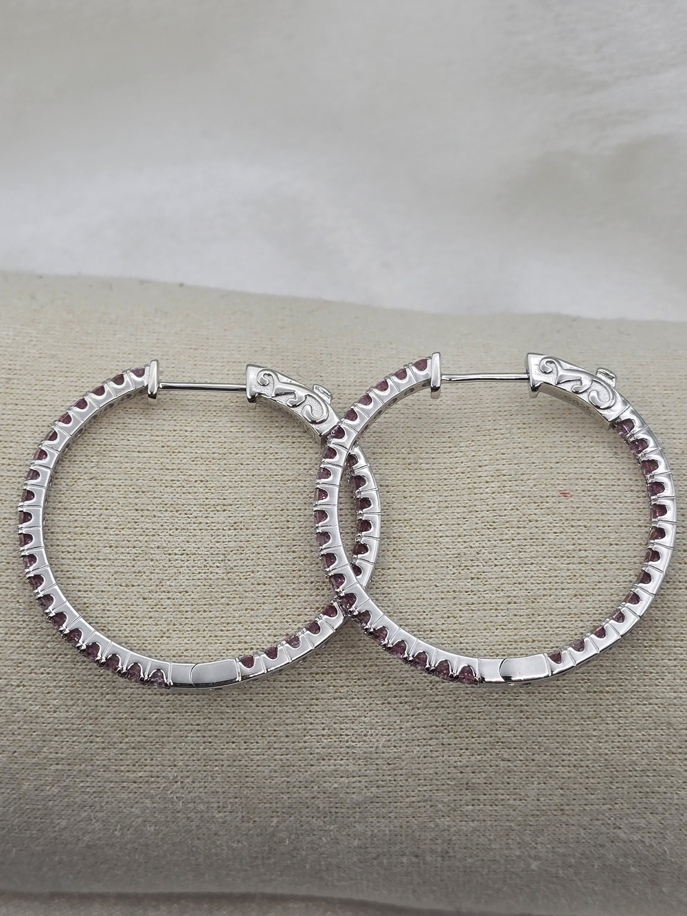 Sterling Silver 925 Pink N Purple Moissanite Inside-out Hoop Earrings